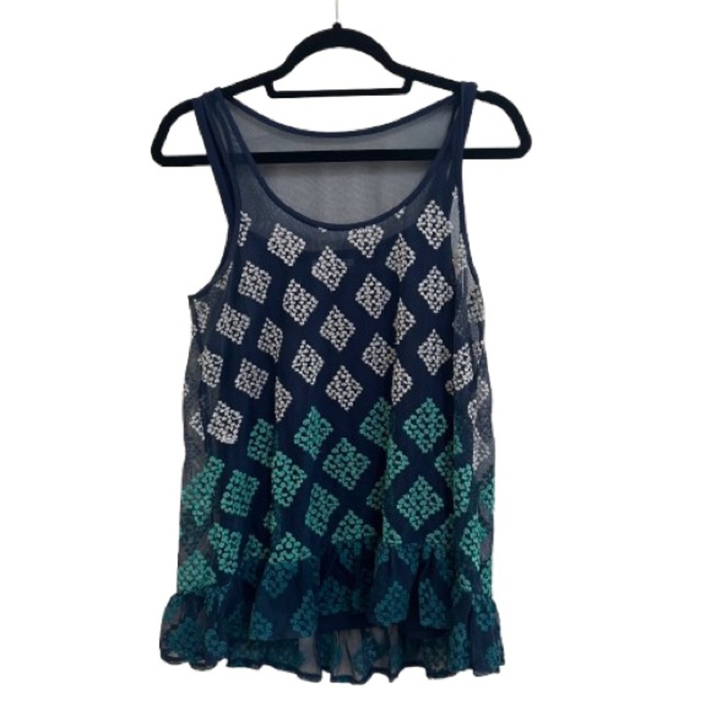 Wit & Wisdom Boho Navy Patterned Mesh Tank w/ Under Tank in Women’s Medium - Picture 2 of 4